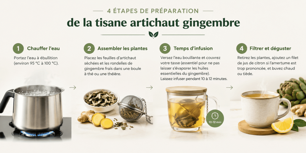 étapes de préparation tisane artichaut gingembre